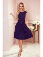 LILA - Tmavomodré dámske plisované šaty s krátkymi rukávmi 311-12