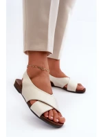 Zazoo 40407 Sandały Skórzane Damskie Jasnobeżowe