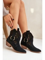 Zamszowe Botki Kowbojki Ażurowe Na Obcasie Zazoo 2994 Czarne Zamszowe Botki Kowbojki Ażurowe Na Obcasie Zazoo 2994 Czarne