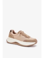 Dámske semišové tenisky na platforme Big Star HI-POLY SYSTEM - tmavo béžové