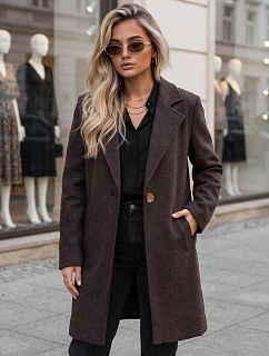 Dámsky klasický jednořadový kabát v čokoládovej farbe FashionStreet NY0814