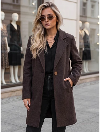 Dámsky klasický jednořadový kabát v čokoládovej farbe FashionStreet NY0814 Dámsky klasický jednořadový kabát v čokoládovej farbe FashionStreet NY0814