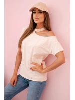 Dámska bavlnená blúzka na jedno rameno s chokerom prašná ružová Dámska bavlnená blúzka na jedno rameno s chokerom prašná ružová