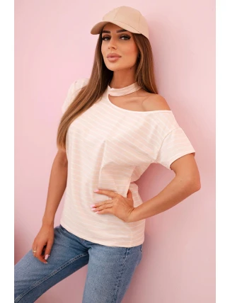 Dámska bavlnená blúzka na jedno rameno s chokerom prašná ružová Dámska bavlnená blúzka na jedno rameno s chokerom prašná ružová