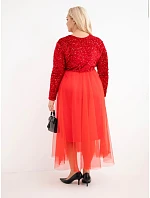 Dámske šaty Plus Size s flitrami a prímesou viskózy, červené Dámske šaty Plus Size s flitrami a prímesou viskózy, červené