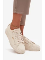 Damskie Sneakersy Z Eko Skóry Big Star SS274027 Beżowo-Złote