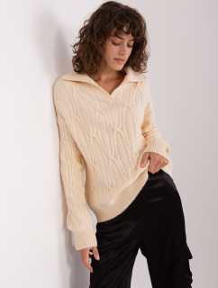 Svetlý béžový pletený sveter s golierom