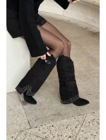 Kozaki Z Wywiniętą Cholewką Na Słupku Czarne Iveliri