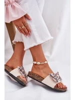 Damskie Klapki Z Kokardą Na Korkowej Platformie Beżowe Lisandrea