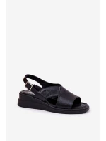 Lakierowane Sandały Damskie Na Koturnie Z Eko Skóry Czarne Quilara