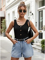 Dámsky viskózový rebrovaný top s gombíkmi čierny FashionStreet RY2923 Dámsky viskózový rebrovaný top s gombíkmi čierny FashionStreet RY2923