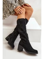 Kozaki Damskie Na Słupku Przed Kolano Czarne Erisorae