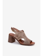 Ażurowe Sandały Damskie Na Słupku Złote Tosine