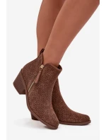 Botki Kowbojki Damskie Na Obcasie S.Barski HY52-538 Brązowe