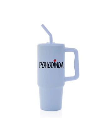 POHODINDA - světle modrá cestovní termoska s barevným víčkem 900 ml