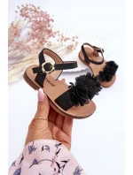 Modne Dziecięce Sandały Z Kwiatami Czarne Poly