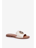 Skórzane Klapki Z Ozdobą Na Płaskim Obcasie Lewski 3047/O Złoty Przecierany