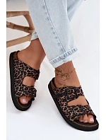 Dámské pantofle na platformě s přezkami D. Franklin DFSH407011 Leopardí vzor