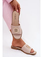 Pantofle z přírodní kůže Ploché podpatky Ozdoba S.Barski KV61-6019 Nude