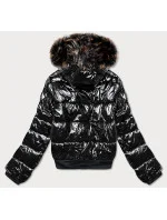 Čierna lesklá dámska bunda s kapucňou (739ART)