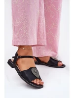 Damskie Sandały Na Płaskim Obcasie Z Ozdobą S.Barski KV51-098 Czarne