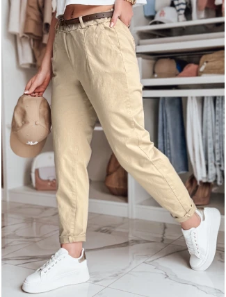 Dámske nohavice chinos s opaskom RELCIX tmavo béžové FashionStreet UY2580