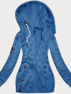 Svetlomodrá dámska mikina na zips s hviezdičkovým vzorom (2313)