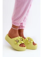 Damskie Klapki Piankowe Z Ozdobami Na Grubej Podeszwie Limonkowe Bremavia