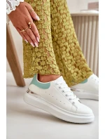 Niskie Trampki Damskie Na Platformie Z Eko Skóry Biało-Zielone Nevelena