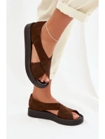 Dámské sandály Zazoo 3196 z přírodního semiše hnědé