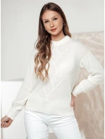 Dámsky nadrozmerný sveter FEMWEAVE ecru FashionStreet MY2390