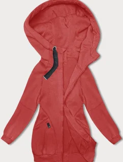 Červená voľná dlhá dámska mikina so sťahovacími lemami (AMG-332A)