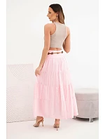 Dámska maxi bavlnená sukňa s čipkovou výšivkou a elastickým pásom candy pink Dámska maxi bavlnená sukňa s čipkovou výšivkou a elastickým pásom candy pink