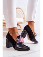 Zamszowe Wężowe Czółenka Na Słupku Czarne Sofie