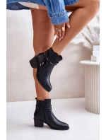 Botki Damskie Na Słupku Ocieplane Czarne Lobina