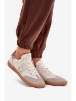 Skórzane Buty Sportowe Sneakersy Damskie Panterka CheBello 4640 Beżowe