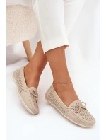 Mokasyny Damskie Z Ażurowym Wzorem I Wiązaniem Beżowe Mirisa