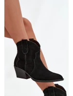 Wsuwane Botki Kowbojki Damskie Z Naturalnego Zamszu Czarne Beretta