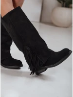 Dámske semišové čižmy so strapcami čierne FashionStreet ZY1268