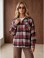 Dámska oversize flanelová košeľa s kockovaným vzorom v bordovej farbe FashionStreet DY0502