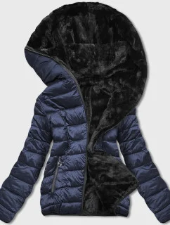 Tmavomodrá obojstranná dámska bunda - kožuch (b8051-3)