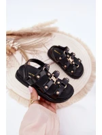 Dziewczęce Sandałki Ze Złotym Detalem Czarne Lunessa