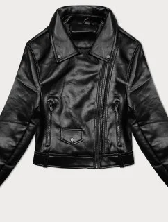 Čierna kožená bunda s klopami J Style (11Z8128)