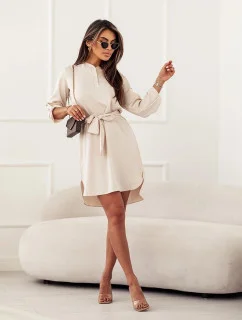 Elegantné šaty s otvoreným výstrihom béžovej farby (013)