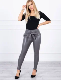 Kožené nohavice so zaväzovaním vpredu grafitová