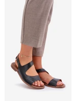 Skórzane Sandały Na Sprzączkę Z Tłoczeniem Lewski 3041 Czarne