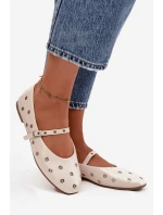 Dámské baleríny s páskem a sponou béžové Janelor