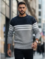 Pánsky pruhovaný sivý sveter FashionStreet WX2230 Pánsky pruhovaný sivý sveter FashionStreet WX2230