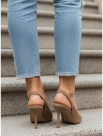 Dámske semišové čižmy s otvoreným podpätkom béžovej farby FashionStreet ZY1386