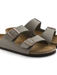 Dámske/pánske žabky Birkenstock Arizona Birko-Flor Nubuck Stone Regular Wide Grey (0151211)